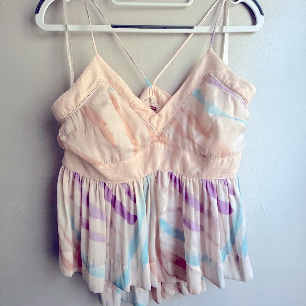 Free People Endless Fun Cami Pastel Peplum Hi Low Top Size 4